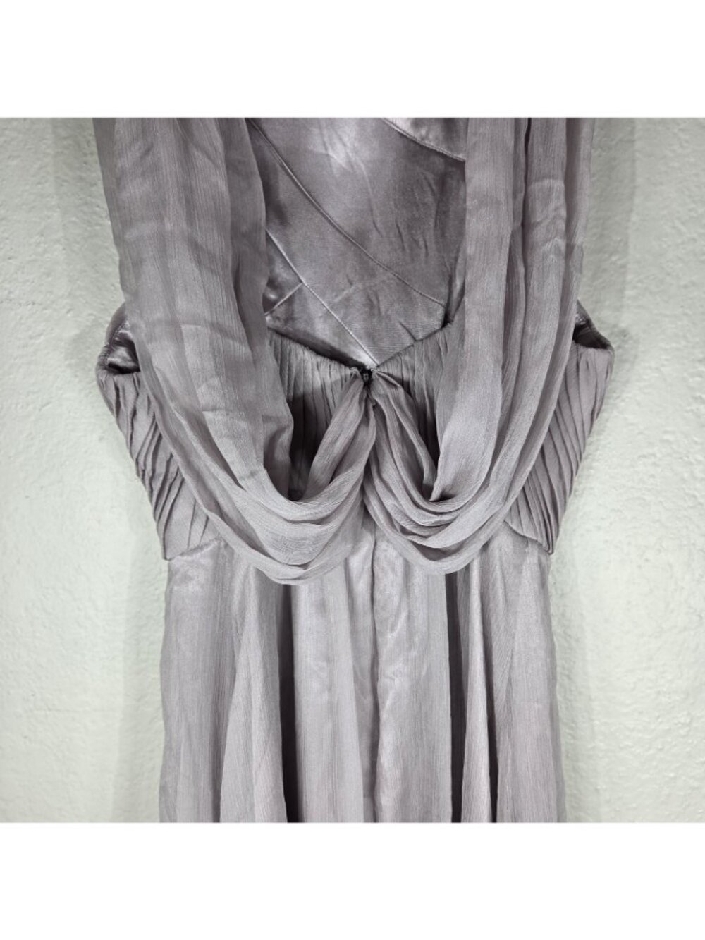 ASOS Lavender Gray Pleated Maxi Dress Size 2 Criss-Cross Ruched Chiffon Gown - Picture 8 of 16